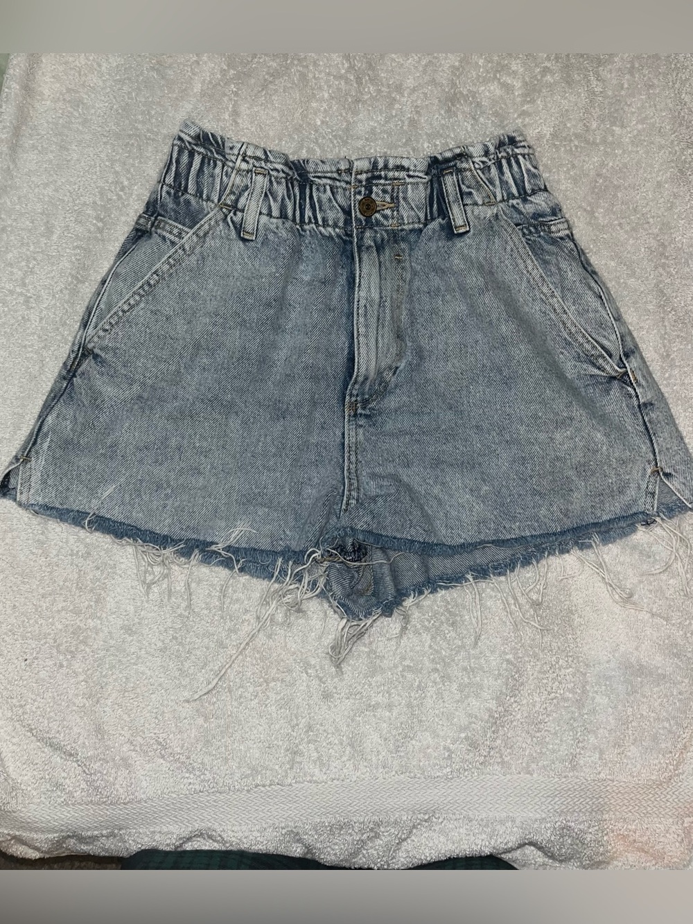 Zara Light Blue High-Waist Paper Bag Shorts